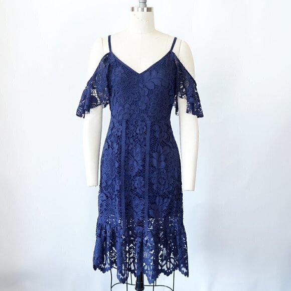 NWT Plenty by Tracy Reese Lace Cold Shoulder Dress Blue 0 Cocktail Bohemian - Picture 1 of 8